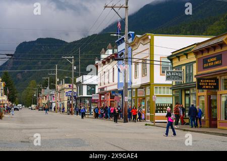 Altstadt von Skagway, Alaska - Vintage-Geschäfte im Klondike Gold Rush National Historic Park Stockfoto