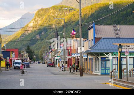 Altstadt von Skagway, Alaska - Vintage-Geschäfte im Klondike Gold Rush National Historic Park Stockfoto