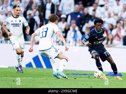 Kopenhagen, Dänemark. 31. Mai 2024. Mohammed Fuseini von Randers FC während des Playoff-Spiels um einen Platz in der Conference League-Qualifikation zwischen dem FC Kopenhagen und dem Randers FC in Parken, Kopenhagen, Freitag, 31. Mai 2024. (Foto: Claus Bech/Ritzau Scanpix) Credit: Ritzau/Alamy Live News Stockfoto