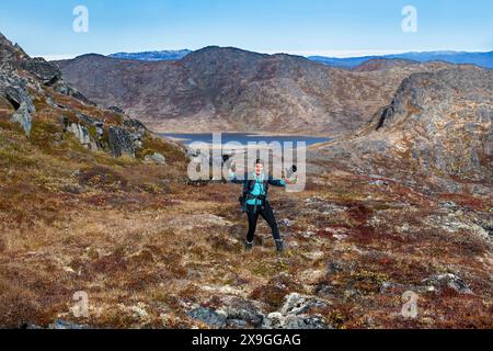 Die Wanderroute von Qaqortoq nach Igaliku ist eine klassische mehrtägige Wanderung in Südgrönland, Qaqortoq, ehemals Julianehåb, Grönland Stockfoto