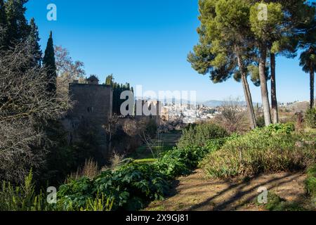 Panoramablick auf Granada, Spanien von der Festung Alhambra am schönen Nachmittag. Europäisches Reiseziel. Stockfoto