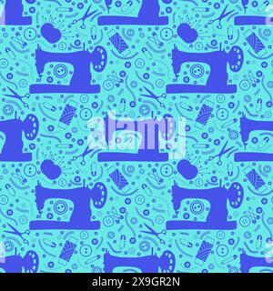 Cartoon Silhouette Hobbys nahtloses Nähmaschinenmuster für Verpackungspapier und Stoffe und Bettwäsche und Kinderbekleidung Druck und Geburtstagspackung. Hallo Stockfoto