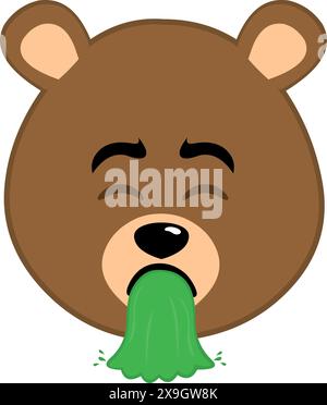 Vektor-Illustration Gesicht brauner Bär Grizzly Cartoon, berauscht und werfen Erbrechen Stock Vektor