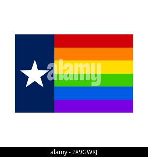 LGBT-Flagge in Texas in Regenbogenfarben. LGBTQ Stolz Monatsschild. Vektorvorlage für Typografie Poster, Banner, Flyer, Grußkarte usw. Stock Vektor