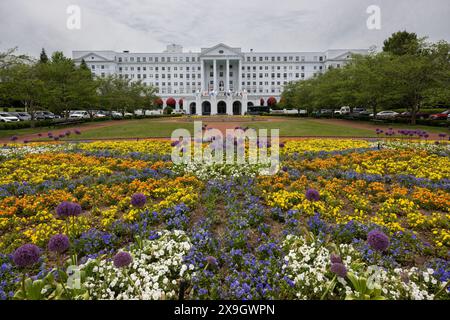 Blumen im Frühling vor dem Greenbrier, America’s Resort, White Sulphur Springs, West Virginia Stockfoto