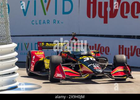 31. Mai 2024: Rahul Letterman Lanigan Racing Pilot Pietro Fittipaldi (30) fährt während des Trainings eins des Chevrolet Detroit Grand Prix. Die NTT IndyCar Series veranstaltet den Chevrolet Grand Prix in den Straßen der Innenstadt von Detroit, Michigan. (Jonathan Tenca/CSM) Stockfoto