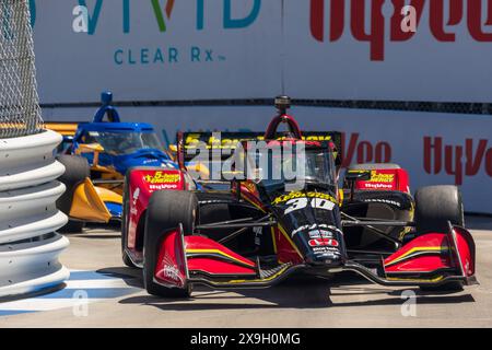 31. Mai 2024: Rahal Letterman Lanigan Racing Pilot Pietro Fittipaldi (30) fährt während des Trainings eins des Chevrolet Detroit Grand Prix. Die NTT IndyCar Series veranstaltet den Chevrolet Grand Prix in den Straßen der Innenstadt von Detroit, Michigan. (Jonathan Tenca/CSM) Stockfoto