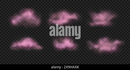 Realistische rosa Wolken, Rauch, Nebel eingefallen. Stock Vektor