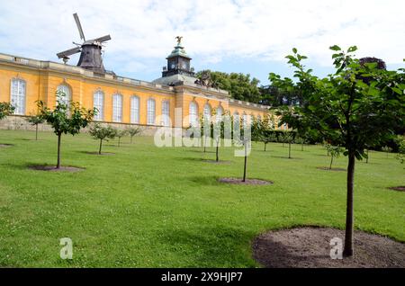 02.07.2012 neue Kammern/ Kirschgarten Deutschland/ Land Brandenburg/ Potsdam/ Park Sanssouci/Kirschgarten/ neue Kammern/ historische Windmühle/ ***Nutzung nur redaktionell*** *** 02 07 2012 neue Kammern Kirschgarten Deutschland Land Brandenburg Potsdam Park Sanssouci Kirschgarten neue Kammern historische Windmühle nur zu redaktionellen Zwecken verwenden Stockfoto