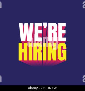 WE Are Hiring 3D-Textlogo auf blauem Hintergrund. Banner für Stellenbeschaffung, Poster. Firma, die eine Person einstellt. Wir stellen moderne, auffällige Typografie-Vorlage ein Stock Vektor
