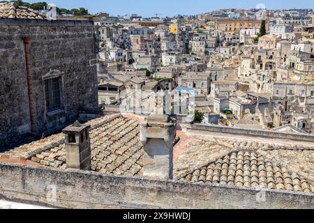 Großer Panoramablick auf die Steine von Matera, „I Sassi“ in Matera, Italien Stockfoto