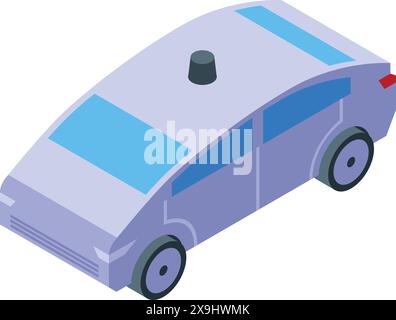 Detaillierte, stilisierte isometrische Polizeiauto-Illustration im Vektorformat mit einem Cartoonstil-Design, die Strafverfolgung und öffentliche Sicherheit in einer modernen städtischen Umgebung repräsentiert Stock Vektor
