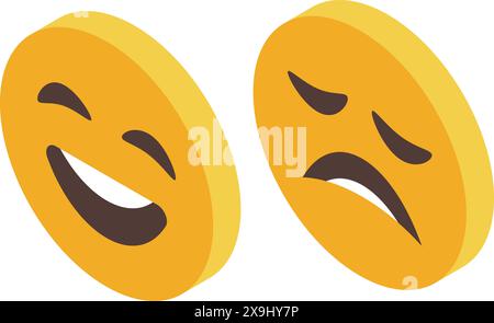 Duale Emoji-Illustration, die Lachen und Kummer ausdrückt, isoliert auf weiß Stock Vektor