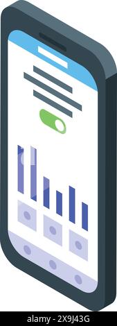 Isometrisches Design eines modernen Smartphones zur Anzeige von Diagrammen und Daten für Geschäftsanalysen Stock Vektor