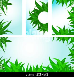 Satz universeller Naturhintergründe aus Blättern mit Kopierraum. Vektorabbildung. Stock Vektor