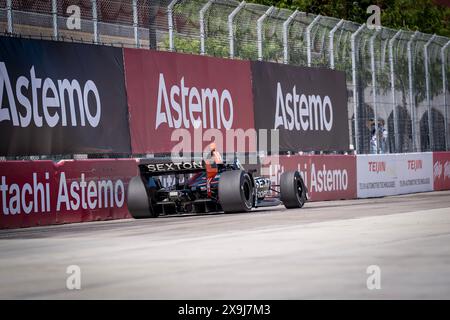 31. Mai 2024, Detroit, Mi, USA: Treiber der NTT INDYCAR-SERIE, SANTINO FERRUCCI (14) aus Woodbury, Connecticut, Practices for the Detroit Grand Prix at Streets of Detroit in Detroit, MI. (Credit Image: © Walter G. Arce Sr./ASP via ZUMA Press Wire) NUR REDAKTIONELLE VERWENDUNG! Nicht für kommerzielle ZWECKE! Stockfoto