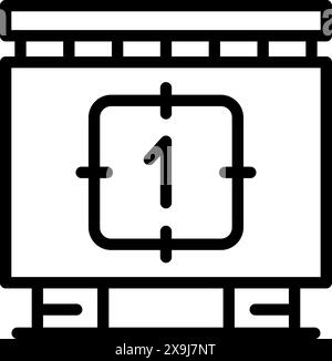 Vektorabbildung eines Countdown-Rahmens an der Nummer eins, stilisiert als einfaches Symbol mit schwarzer Linie Stock Vektor