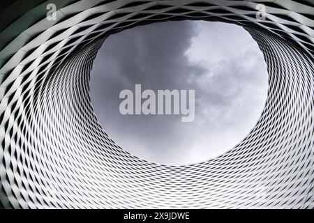 Neubau, Eingangsgebäude Messe Basel, Fenster zum Himmel, Messeplatz, Basel, Schweiz Stockfoto
