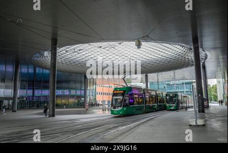 Neubau, Eingangsgebäude Messe Basel, Fenster zum Himmel, Messeplatz, Basel, Schweiz Stockfoto