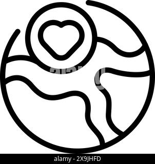 Eine einfache Strichgrafik-Illustration mit Erde und Herzsymbol, die die Liebe zum Planeten kennzeichnet Stock Vektor