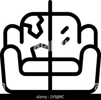 Minimalistische Linie Art Vektor Illustration eines beschädigten Ledersofas Icon für Innenarchitektur und Möbelkonzepte in Schwarz-weiß Stock Vektor