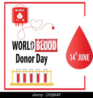 Design-Vorlage für Post-Banner des World Blood Spender Day in sozialen Medien. Blutspendertag auf weißem Hintergrund oder Bannerdesign. Stock Vektor