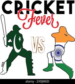 Indien gegen Pakistan mit Batsman und Baller für pakistan gegen indien Cricketspiel und -Wettbewerb. Cricketfieber-Bild auf weißem Hintergrund Stock Vektor
