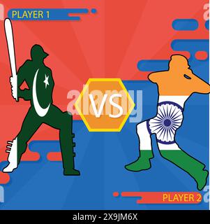 Indien gegen Pakistan mit Batsman und Baller für pakistan gegen indien Cricketspiel und -Wettbewerb. Hintergrund für Cricketer vs. Cricketer. Stock Vektor