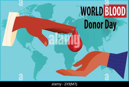 Spende Blut und rette die Menschen der Erde oder der Welt. Bluttag. Posts und Banner in sozialen Medien. Registrieren Sie sich jetzt. Das Vektorformat, das Sie einfach bearbeiten können. Stock Vektor