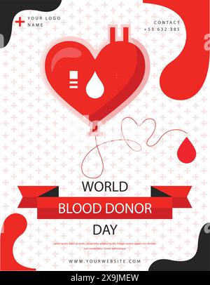 Plakatgestaltung zum internationalen Weltblutspendertag. Der Weltblutspendertag wird jedes Jahr von Menschen auf der ganzen Welt am 14. Juni gefeiert. Stock Vektor