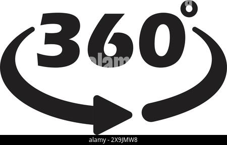 360-Grad-Symbol in flacher Ausführung. Symbolvektorillustration auf isoliertem Hintergrund drehen. Winkelansichtszeichen Geschäftskonzept. Stock Vektor