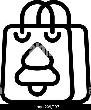 Minimalistisches Symbol einer Einkaufstasche mit einem weihnachtsbaum für nachhaltige Geschenke Stock Vektor