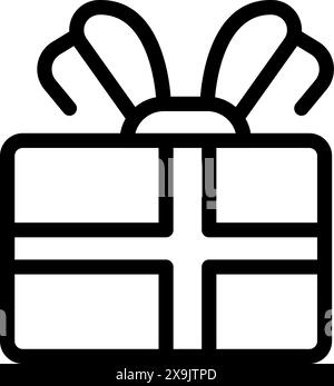 Schwarz-weiße lineare Ikone einer Geschenkbox mit festlichem Band Stock Vektor