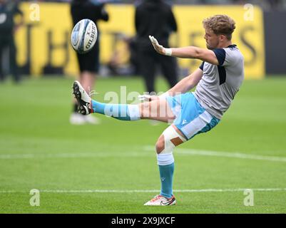 Bath, Somerset, Großbritannien. Juni 2024, The Recreation Ground, Bath, Somerset, England; Gallagher Premiership Rugby, Play-Off, Bath versus Sale Sharks; Gus Warr of Sale Sharks wärmt auf Credit: Action Plus Sports Images/Alamy Live News Credit: Action Plus Sports Images/Alamy Live News Stockfoto