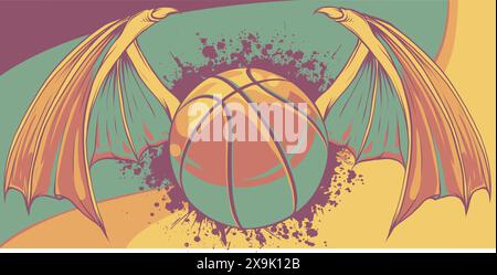 vektordarstellung eines Basketballballs mit Fledermausflügeln. Stock Vektor