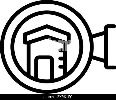 Monochrome Vektor-Illustration eines Häusensymbols kombiniert mit einem Megaphon, die Immobilienförderung darstellt Stock Vektor