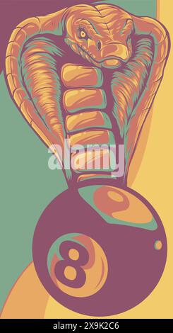 vektordarstellung einer Billardkugel der 8 mit Kobra-Schlange Stock Vektor