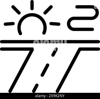 Sonniges Meer Strand Urlaub Vektor Icon Illustration mit Sonne. Meer. Ozean. Und Küstenelemente in minimalistischem Schwarz-weiß-Stil für Sommerreisen und Freizeitdesign und Branding-Konzept Stock Vektor