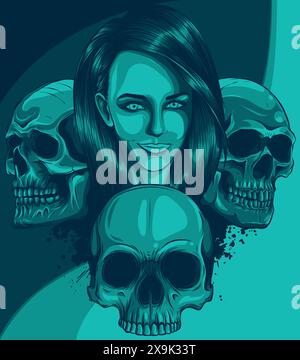 vektordarstellung eines toten Mädchens mit Schädeln. Stock Vektor