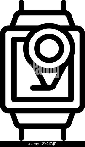 Abbildung eines modernen Smartwatch-gps-Symbols in Schwarzweiß mit minimalistischem Line Art-Symbol für Standortverfolgung und Navigation, geeignet für Technologie- und tragbare Gerätekonzepte Stock Vektor