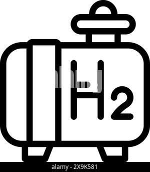 Vereinfachtes Schwarzweiß-Symbol für einen Wasserstoffbehälter, der mit h2 gekennzeichnet ist Stock Vektor