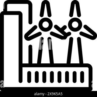 Schwarze Linie Symbol einer Fabrik mit Rauchausstoß, die Industrie und Verschmutzung repräsentiert Stock Vektor