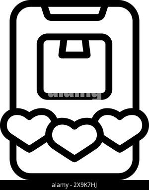 Umrissenes Symbol eines Mobilgeräts mit Herzbewertungen, die Kundenzufriedenheit oder App-Bewertung anzeigen Stock Vektor