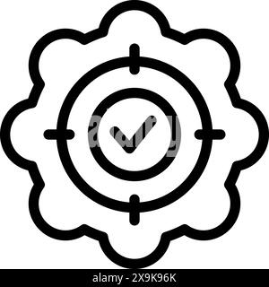Abstraktes Symbol zur Qualitätssicherung mit Häkchen, Zahnrad und Vektor in Schwarz-weiß. Perfekt für Branding und Web-Nutzung Stock Vektor