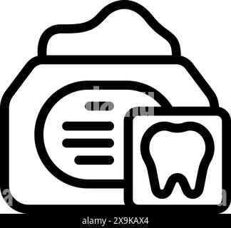 Schwarz-weiße Strichgrafik-Ikone, die eine Akte für Zahnarztpraxis und einen stilisierten Zahn als Symbol für die Zahnpflege darstellt Stock Vektor