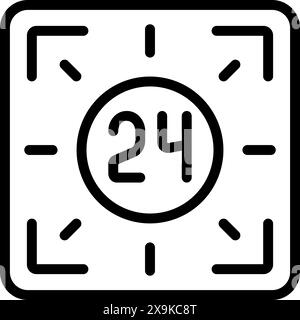 Schwarz-weiße Strichgrafik-Symbol, das das 24-Stunden-Servicekonzept veranschaulicht Stock Vektor