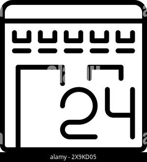 Strichgrafik-Vektor-Illustration eines Symbols auf der Kalenderseite, das den 24. Tag anzeigt Stock Vektor