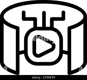 Grafisches Symbol, das ein stilisiertes Virtual-Reality-Headset mit einem Wiedergabesymbol darstellt Stock Vektor