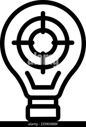Einfaches Symbol mit schwarzer Linie, das eine Glühlampe mit einem Zielschild darstellt, das Tororientierungsideen symbolisiert Stock Vektor