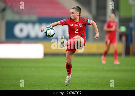 LLANELLI, GROSSBRITANNIEN. 31. Mai 2024. Lily Woodham aus Wales während des Qualifikationsspiels der UEFA Women's Euro 2025 in der Liga B zwischen Wales Women und Ukraine Women im Parc y Scarlets in Llanelli am 31. Mai 2024. (Bild von Ashley Crowden/FAW) Credit: Football Association of Wales/Alamy Live News Stockfoto